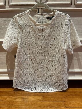 Banana Republic White Crochet Short Sleeve Blouse